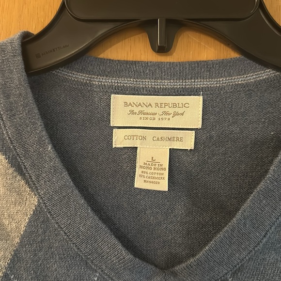 Banana Republic Men’s Argyle Cotton Cashmere V Neck Sweater Blue SizeL Large - Picture 3 of 10